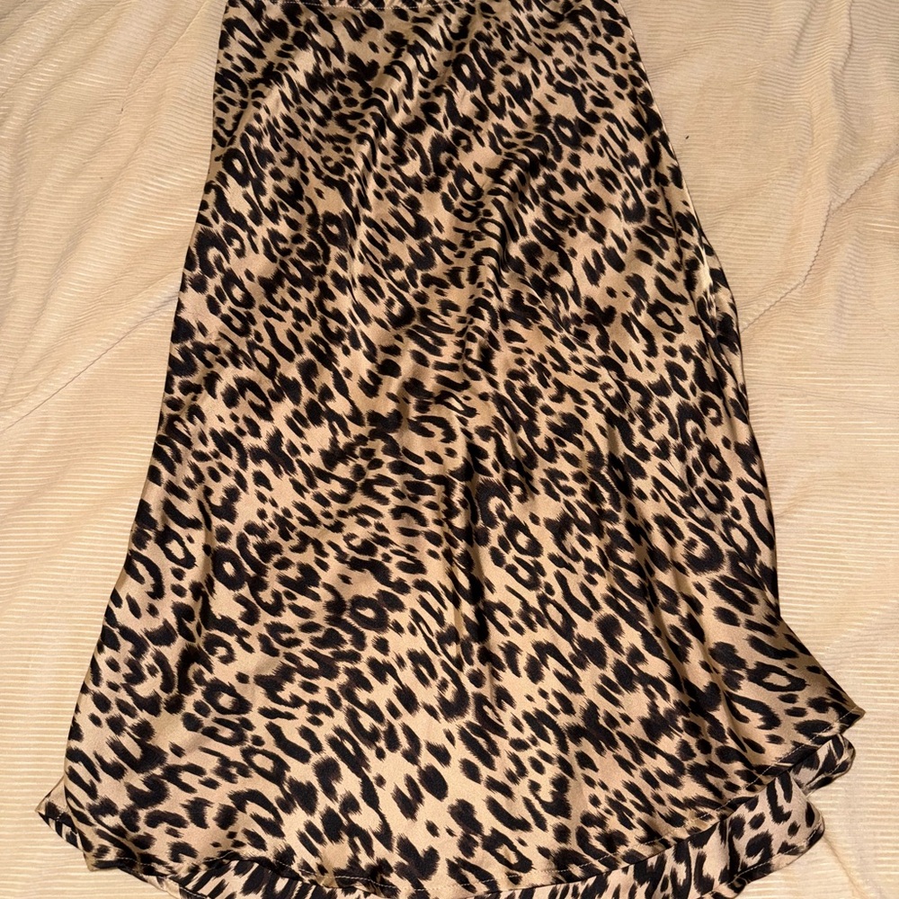 Satin leopard print midi skirt